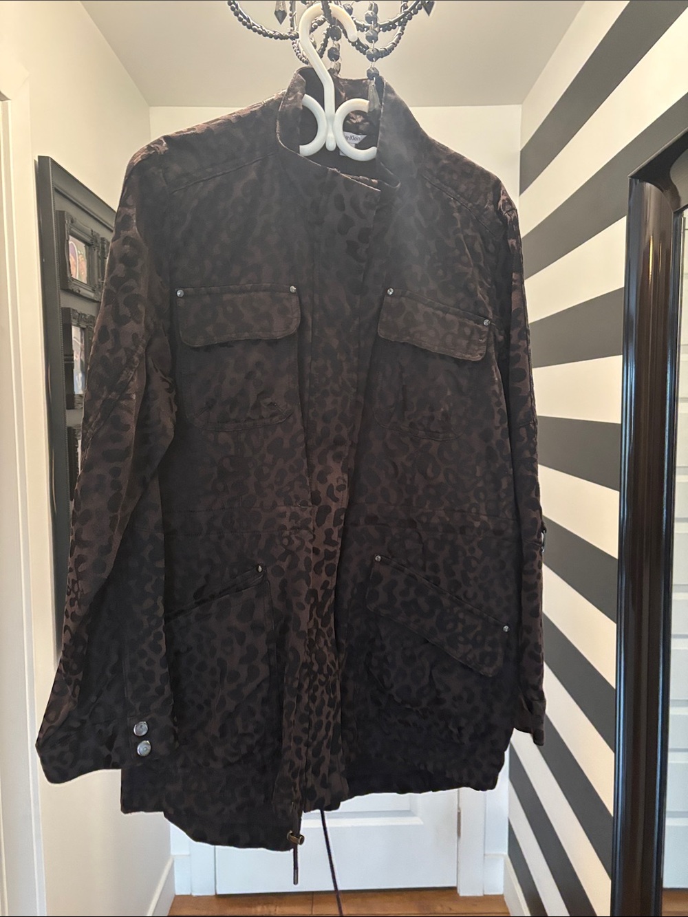 Calvin Klein Dark Brown Leopard-Print Utility Jacket